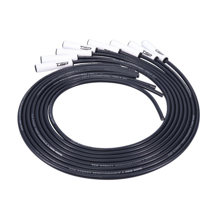 Ignition Wires, Universal LS/LT Spark Plug Wire Set, 8.5mm with 180° White Ceramic Plug Boots, Black Wire