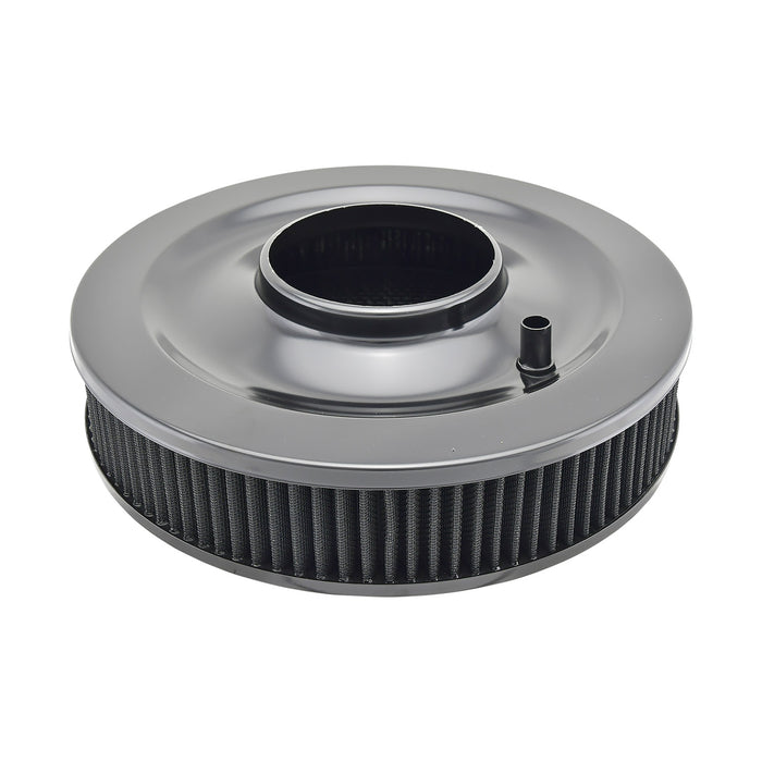 Air Cleaner, Universal Kit, 14" x 3" with High Flow Top / Black Washable Filter / Flat Base (Black Steel)