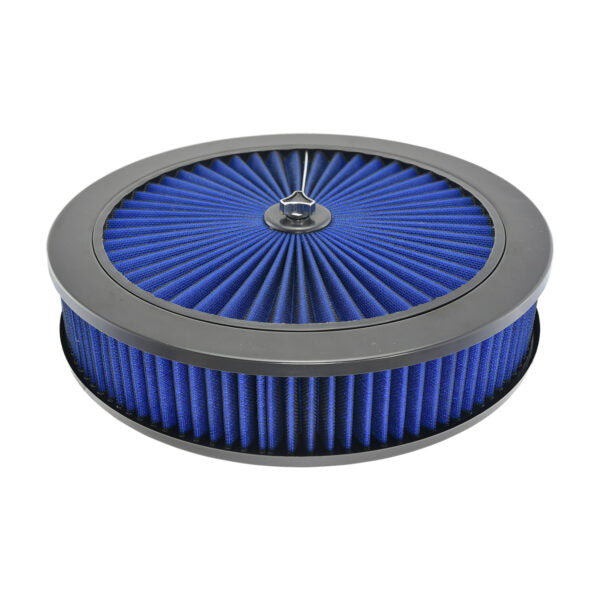 Air Cleaner, Universal Kit, 14" x 3" with High Flow Top / Blue Washable Filter / Recessed Base (Black Steel)