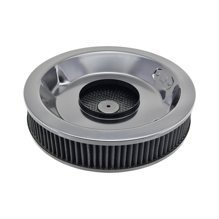 Air Cleaner, Universal Kit, 14" x 3" with High Flow Top / Black Washable Filter / Recessed Base (Black Steel)