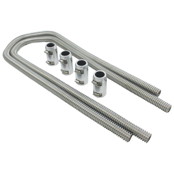 Hose, Universal Heater Hose Kit, 44" with Polished Aluminum End Caps (Polished Stainless Steel)