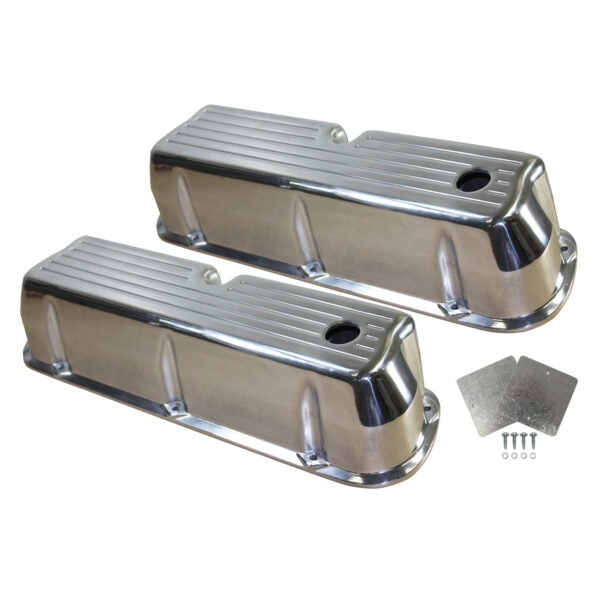 Valve Covers, 1962-85 SBF Ford Ball-Milled with Hole (Polished Aluminum)