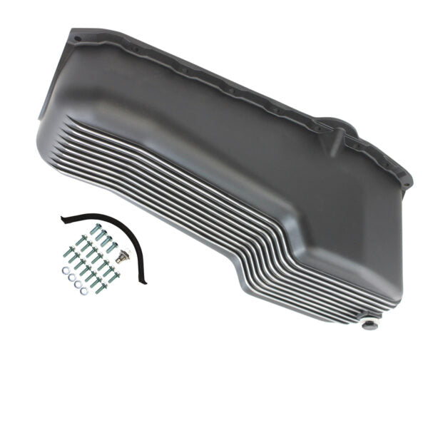 Oil Pan, 1958-79 SBC Chevy 262-400 Finned with Hardware & Seal (Black Aluminum)
