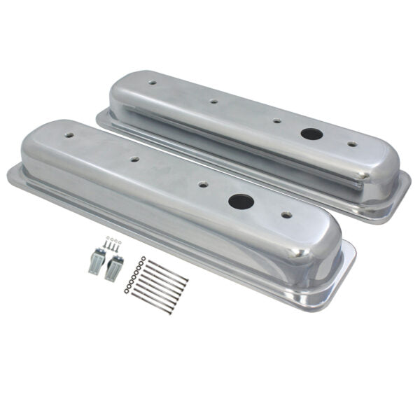 Valve Covers, 1987-97 SBC Chevy Smooth Short with Hole (Polished Aluminum)