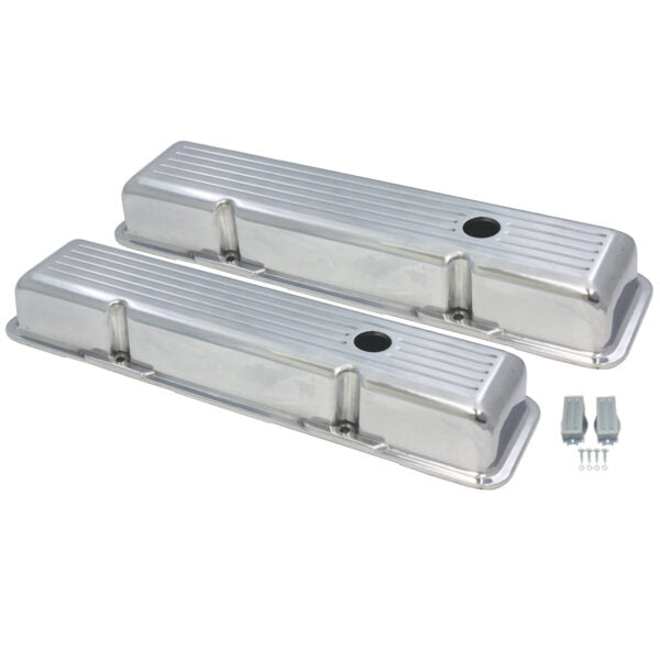 Valve Covers, Small Block Chevrolet Short Ball Milled Polished Aluminum