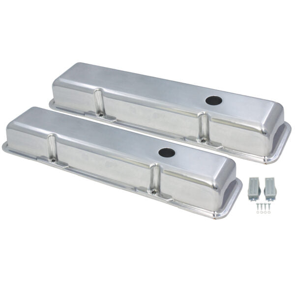 Valve Covers, Small Block Chevrolet Short Smooth Polished Aluminum