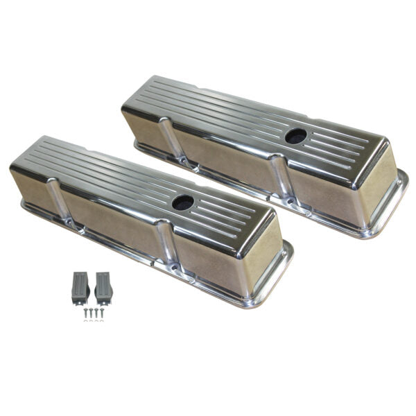 Valve Covers, 1958-86 SBC Chevy Ball-Milled with Hole Tall (Polished Aluminum)