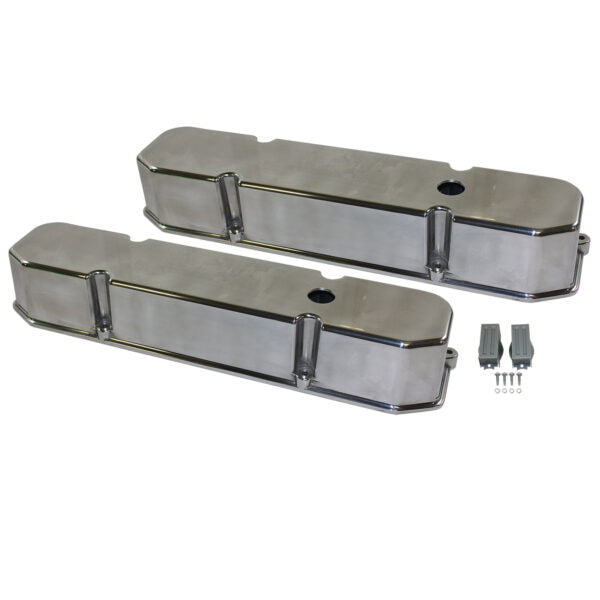 Valve Covers, Dodge Jeep Chrysler Mopar 383-440 Smooth with Hole (Polished Aluminum)