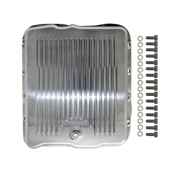 Transmission Pan, Kit GM 700R4 Finned with Gasket & Hardware (Polished Aluminum)
