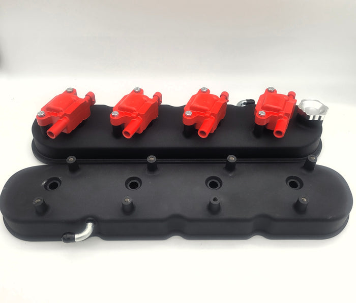 Valve Covers, GM LS Black Tall Valve Covers and Red 50K Volt Ignition Coil Package