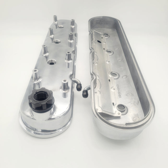 Valve Covers, GM LS Tall Polished Valve Covers with Billet -AN Breather
