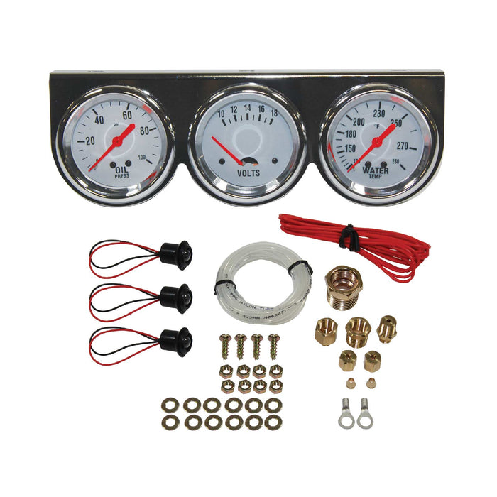 Gauge Kit, Universal 3-in-1 Oil Pressure, Voltage, & Water Temperature