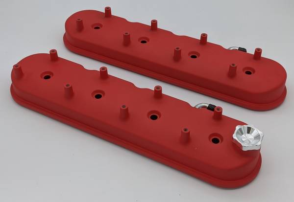 Valve Covers, GM LS Tall Polished Valve Covers Red Wrinkle